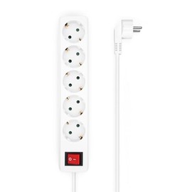 Steckdosenleiste mit 5 Ausgängen, mit Schalter, Kabel 3 x 1,5 mm², Länge 1,4 m, Weiß, ideal zum Anschluss verschiedener elektrischer Geräte.