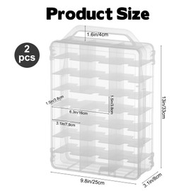 2Pcs Double Sided 1/64 Scale Toy Car Storage Case with Carrying Handle, Portable Transparent Storage Case Compatible with Matchbox Car Hot Wheels, 92 Slot Transparent Organizer for 96 Toy Cars