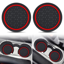 Auprite Car Cup Coasters, 2 Pack 2.77 Inch Universal Auto Cup Holder Insert Coasters, Non-Slip Anti Dust Mats Suitable for Most Car Interior Accessories (Red)