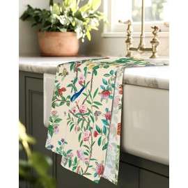 Miss Adola Tea Towels Set of 2-18"x26" Cotton Kitchen Towels with Hanging Loop Floursack Dish Cloths Cute Funny Reusable Hand Towel for Housewarming Kitchen Decor, Flower Bird