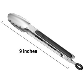 Lyxa SR 9-inch Stainless Steel Kitchen Tongs with Locking, Metal Food Tongs Non-Slip Grip (9")