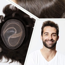 Civmo Men toupee Mono Lace with PU Toupee for Men 100％ European Human Hair Replacement System Mens Toupee Men's Hairpiece Wigs for men(#3 Dark Brown Color)