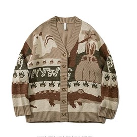 Grandpa Sweaters Vintage Aesthetic Sweater Cardigan Chunky Knitted Dark Academia Clothing Teen Girls Trendy Clothes (M,A Khaki)