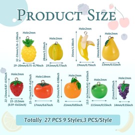 Boutigem - Colgantes de resina para frutas y verduras en 3D, colgantes de imitación de alimentos para manualidades, collares, aretes, llaveros, joyería, Resina, No es una piedra preciosa
