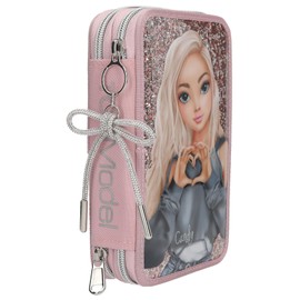 Depesche 13293 TOPModel My BFF Filled 2-Compartment Pencil Case in Pink, with Model Motif and Glitter, Pencil Case with Colouring Pencils, Ruler, Glue Stick and much more