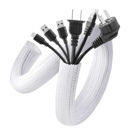Timotech Set de 2 Organizadores de Cables para Escritorio, Protector de Cable, Funda Cables de 5 pies y 1.2 pulg, Cubre Cables Debajo del Escritorio para Computadora de Oficina en Casa. (Blanco)