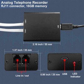 32GB Analog Telephone Voice Recorder | Small Size, Reliable Recording, Plug & Play | Home & Office Use, 200 Hours Storage | Red Light Indicator, Automatic File Naming | Compatible with Analog Systems