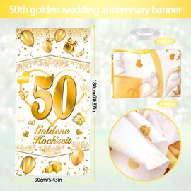 50th Golden Wedding Banner, 90 x 180 cm 50th Anniversary Wedding Anniversary Party Decoration Banner, Gold Wedding Decoration, Garden Banner for Golden Wedding for Outdoor Decoration