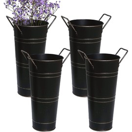 Galvanized Iron Rustic Vases - Water Leakage Proof Flower Bucket Pots Set of 4 - Decoration and Household Decor - Displayed in Flower Shops or Homes