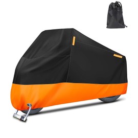 RUNTOO MU Motorcycle Cover, Large Heavy Duty Motorcycle Cover Waterproof Outdoor Indoor Scooter Shelter Protection with 4 Reflective Strips for Harley Davidson, Honda (105''265cm，XXXL)