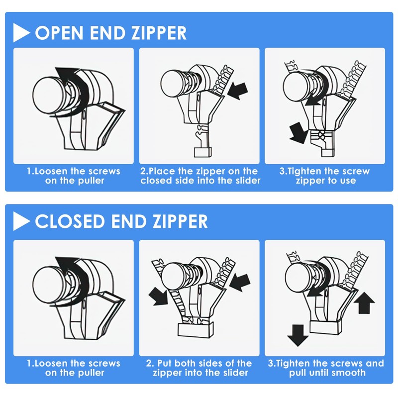 SMCEHEYA 8 PCS Zip Repair Kit 3 Sizes Replacement Zipper