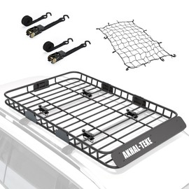 AKHAL-TEKE Roof Rack Basket, Upgraded 64"x 39"x 4" Roof Rack Cargo Carrier with 3' X 4' Super Duty Bungee Cargo Net, 2 pcs Ratchet Strap Fits for SUV Truck Cars