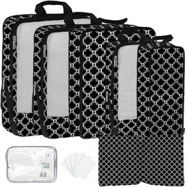 7 Pcs Compression Packing Cubes for Travel, Waterproof Suitcase Luggage Backpack Organizer with Toiletry Bag Travel Essentials for Women/Men-Plaid