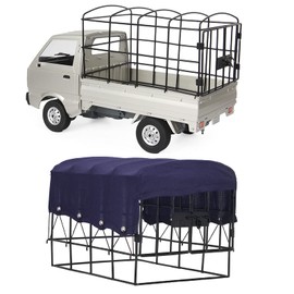 Dilwe RC Car Iron Cage and Cover Set, Cargo Area Modification Decoration Rear Metal Fence Frame Car Tail for WPL D12 RC Car Replacement Parts(Blue)