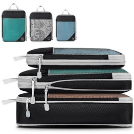 3 Piezas Bolsas Organizadoras Compresion de Viaje Organizadores de Maletas Packing Cubes para Empacar Ropa Viaje, Negro