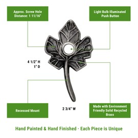 Waterwood Solid Brass Small Leaf Doorbell in Pewter - Wired & Illuminated Push Button from Environmentally Friendly Recycled Material