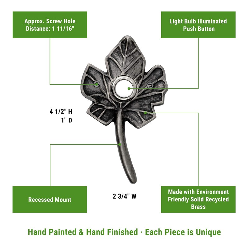 Waterwood Solid Brass Small Leaf Doorbell in Pewter - Wired