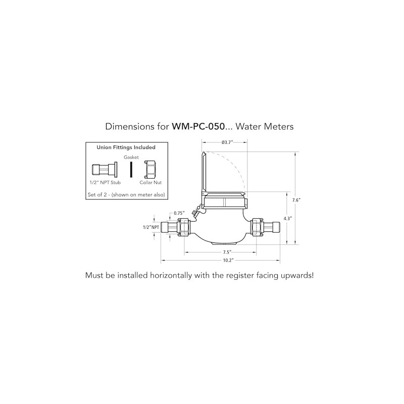 1/2” Water Meter: Plastic, NSF Certified, Multi-Jet, Gallons (Horizontal Installation)
