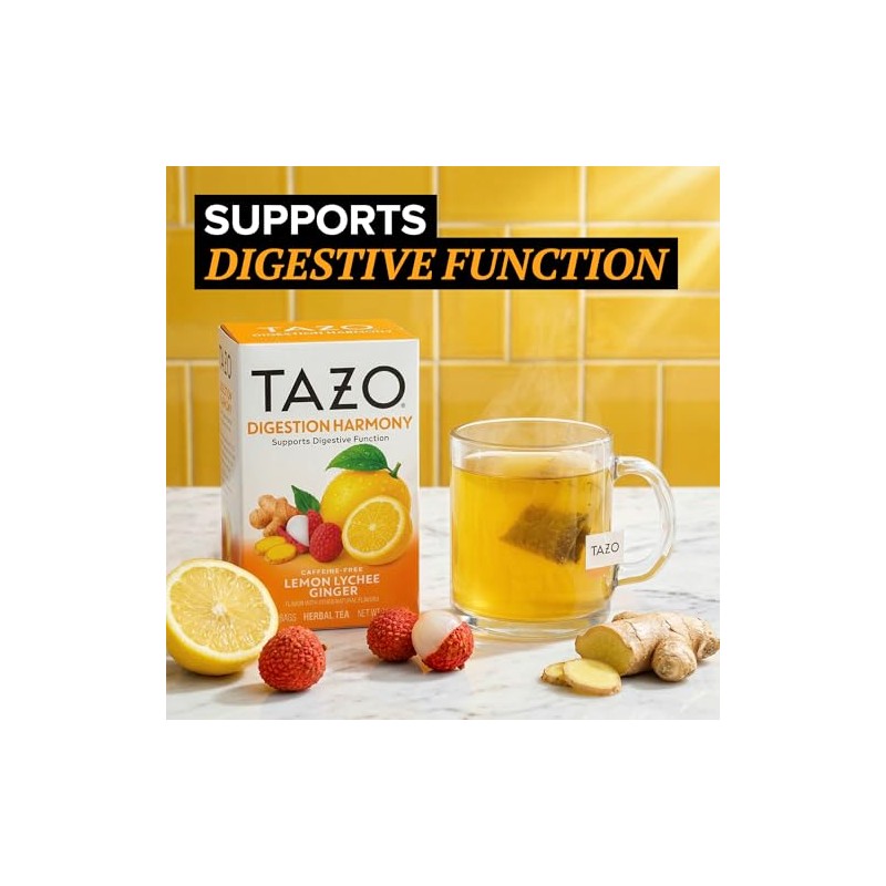 TAZO Herbal Tea Bags, Digestion Harmony Lemon Lychee Ginger, 16
