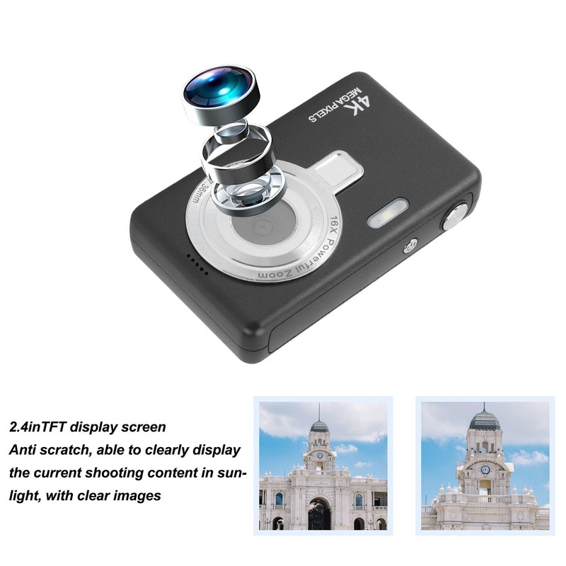 Digital Camera, 12MP 1080P Camera with 2.4in TFT Screen, 16X