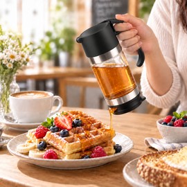 No-Drip Glass Honey Dispenser with Trigger Handle – Syrup Pourer for Pancakes, Tea, Coffee & Breakfast Tables