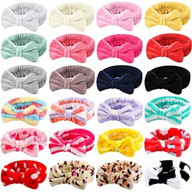 WILLBOND 24 Paquete de Diadema de Spa con Lazo para Cabello Diadema para Maquillaje Facial para Mujeres para Lavado Facial Diademas Ajustables para Cuidado de Piel Toalla de Franela Pañuelos Suaves