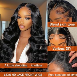 Ladoux 13x6 Body Wave Lace Front Wigs Human Hair Pre Plucked 18Inch 180% Density HD Transparent Lace Frontal Wigs for Women Glueless Wig with Baby Hair