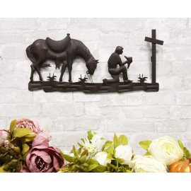 Ebros Gift 21"L Western Praying Cowboy With Horse by The Cross Metal Wall Decor Art Sign