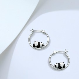 Panda Hoop Earrings 925 Sterling Silver Cute Animal Hoop Earring Hypoallergenic Jewelry for Women