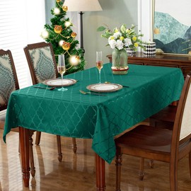 SASTYBALE Christmas Tablecloth Flower Jacquard Table Cloth Spill Proof Dust-Proof Wrinkle Free Polyester Table Cover for Xmas Santa Holiday Winter (Rectangle/Oblong, 132 x 182 CM (4-6 Seats), Green)