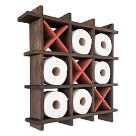 Rustic Tic-Tac-Toe Toilet Paper Holder for Bathroom â Playful Storage Shelves for Toilet Tissue in Distressed White Color â Freestanding or Wall Mount Bath Shelves for Your Farmhouse DÃ©cor
