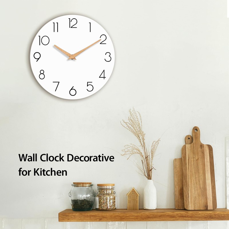 cicininc Wall Clock, 14 Inch Wooden Silent Non-Ticking, Decorative Battery