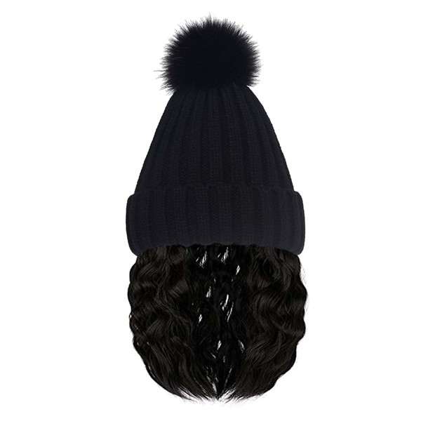WUODHTW Beanie Hat Wig Winter Warm Knitted Black Beanie Hat