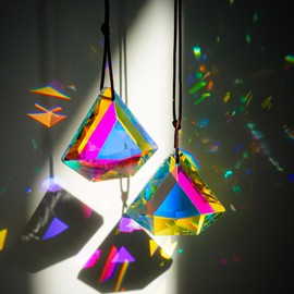H&D HYALINE & DORA 1.9" Crystal Prisms Sun Catcher Set of 2 AB Colored Suncacther Indoor Window Prisms Suncatcher,Hanging Crystals for Windows Home Garden Decor