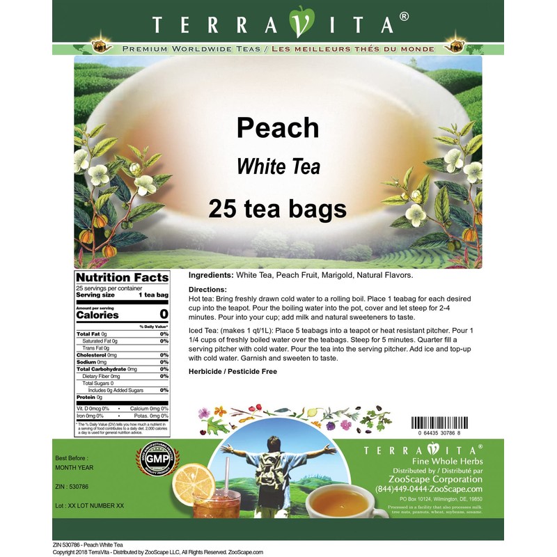 Peach White Tea (25 tea bags, ZIN: 530786)
