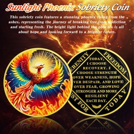Colorful Sunlight Phoenix Na Medallions - Reborn from Fire Sobriety Coin - Recovery Addiction NA AA Chips and Medallions - Celebrate Living Clean Affirmation Narcotics Anonymous Gifts for Men Women