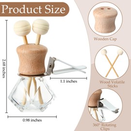 Zubebe 60 Pack 8 ml Car Diffuser Bottle Bulk with Vent Clip Air Freshener Bottle Empty Car Vent Diffusers for Essential Oils with Wooden Caps Stick Fragrance Ornament(Diamond)