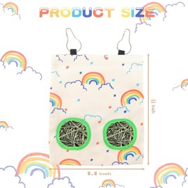 2Pcs Hay Feeder Bag for Rabbit with 2 Holes Colorful Rainbow Guinea Pig Hanging Hay Feeding Bag Storage Dispenser for Guinea Pig Chinchilla Hamster Bunny Small Animal Pet