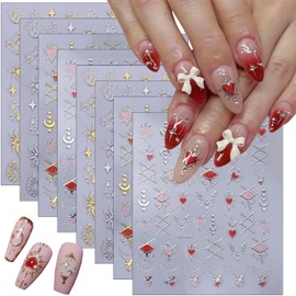 8Pcs Metallic Heart Star Nail Art Stickers Gold Silver Heart Bow Nail Decals Bronzing Love Lock Star Moon Nail Design Stickers for Acrylic Nail Decoration Stars Nail Supplies for Women DIY Manicure