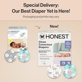 The Honest Company Comfort Dry Disposable Daytime Diapers for Sensitive Skin, Hypoallergenic, Above It All + All the Alpacas, Club Box Size Newborn 72
