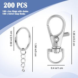 200 Pcs Keychain Making Kit, Including 100Pcs Keychains Clip Hooks and 100 Pcs Key Rings with Chain, Lobster Claw Clasps Metal Swivel, Accessories Jump Rings for Jewelry Making DIY Projects (Silver)