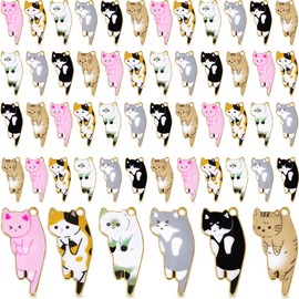 48 Pieces Cat Charms for Jewelry Making 6 Styles Cute Cat Charms Earring Necklace Bracelet Pendants Crafts