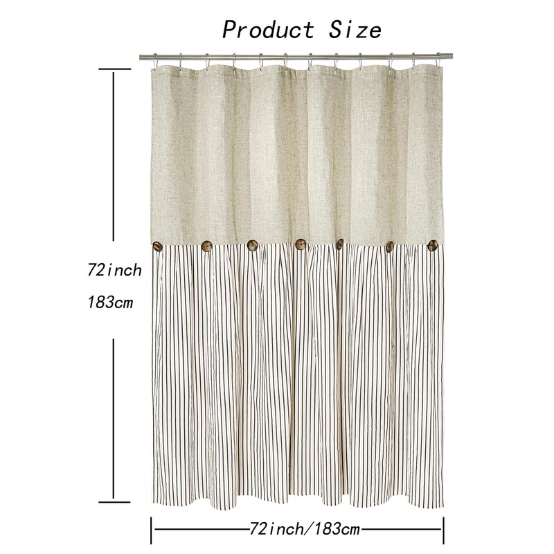 DOSLY IDÉES Farmhouse Shower Curtain,Beige and Brown Stripe,Button Curtain,Linen and