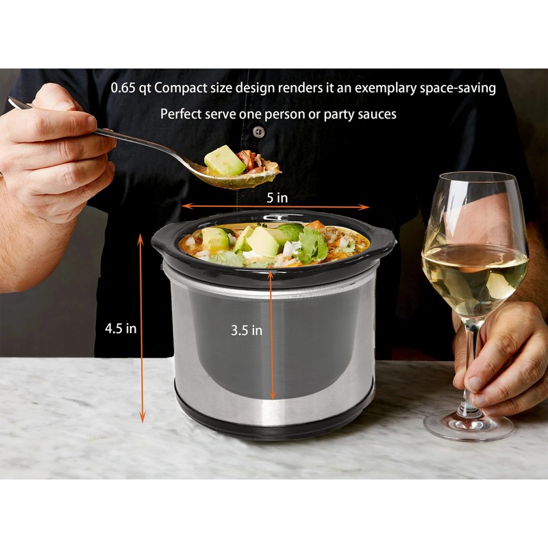 0.65-qt mini Round Slow Cooker, Fondue Melting Pot Warmer with