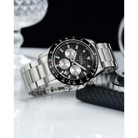 CIVO Watches Men's Military Waterproof Silver Stainless Steel Chronograph Date Analogue Quartz Watches for Men, black, Bracelet