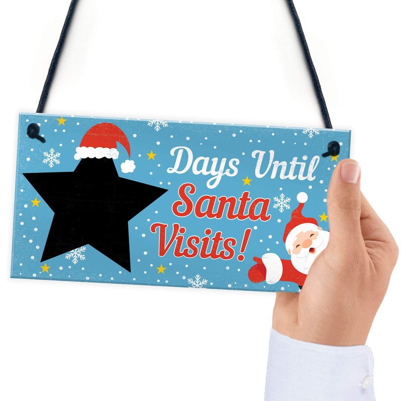 RED OCEAN CHALKBOARD Christmas Santa Countdown Hanging Family Sign Advent