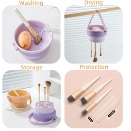 tazón limpiador de brochas de maquillaje de silicona, 2 en 1, alfombrilla de limpieza y soporte de secado de brochas de maquillaje, cepillo para polvo de maquillaje multifuncional (no incluye