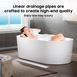 DLONE Linear Shower Drain 28 Inch, AISI 304 Stainless Steel Shower Drains Long Rectangle Linear Drain with 2-in-1 Tile Insert Panel with Adjustable feet, Floor Drain in Bathroom (Brushed Nickel)