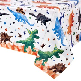 Watercolour Dinosaur Party Tablecloth - 1PCS 137 x 274cm Dinosaur Party Supplies for Kids Boys Dino Theme Birthday Party Decoration Dinosaur Printed Rectangular Plastic Disposable Table Cover