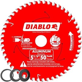 Diablo Saw Blade for Medium Aluminum - 5-1/2" Diameter, 50 TCG Teeth, 20mm Arbor, .061" Kerf, -5° Hook Angle, .039" Plate, 14500 Max RPM - D055050NMX